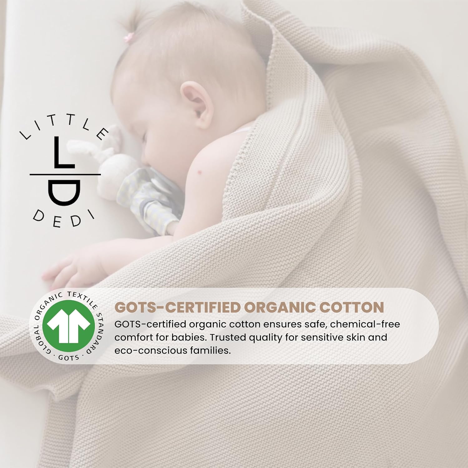 Organic Cotton Baby Blanket by [Brand Name] - Soft Knitted Swaddle for Newborns | Gift Box Included, 30"x40", Stone