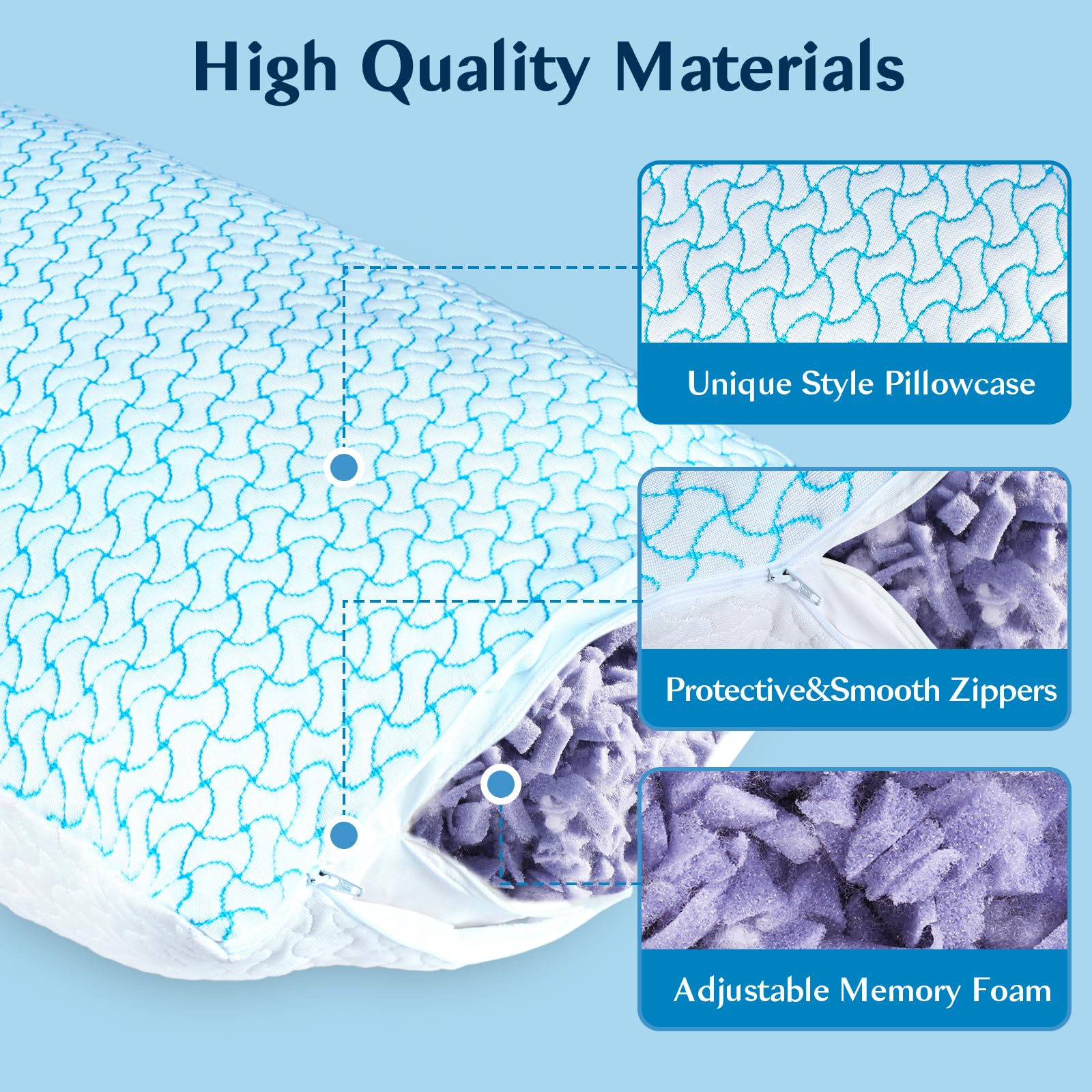 SUPA MODERN Shredded Memory Foam Pillows Queen Size Set of 2, Cooling Bed Pillow for Sleeping for Hot Sleepers, Adjustable Pilllows for Side Back and Stomach Sleepers, Neck & Shoulder Comfort Support