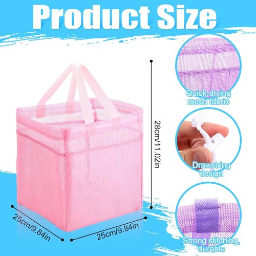 Kinlop Portable Mesh Shower Caddy - 8 Pocket Hanging Tote for Dorms, Gym & Travel | Macarons Color