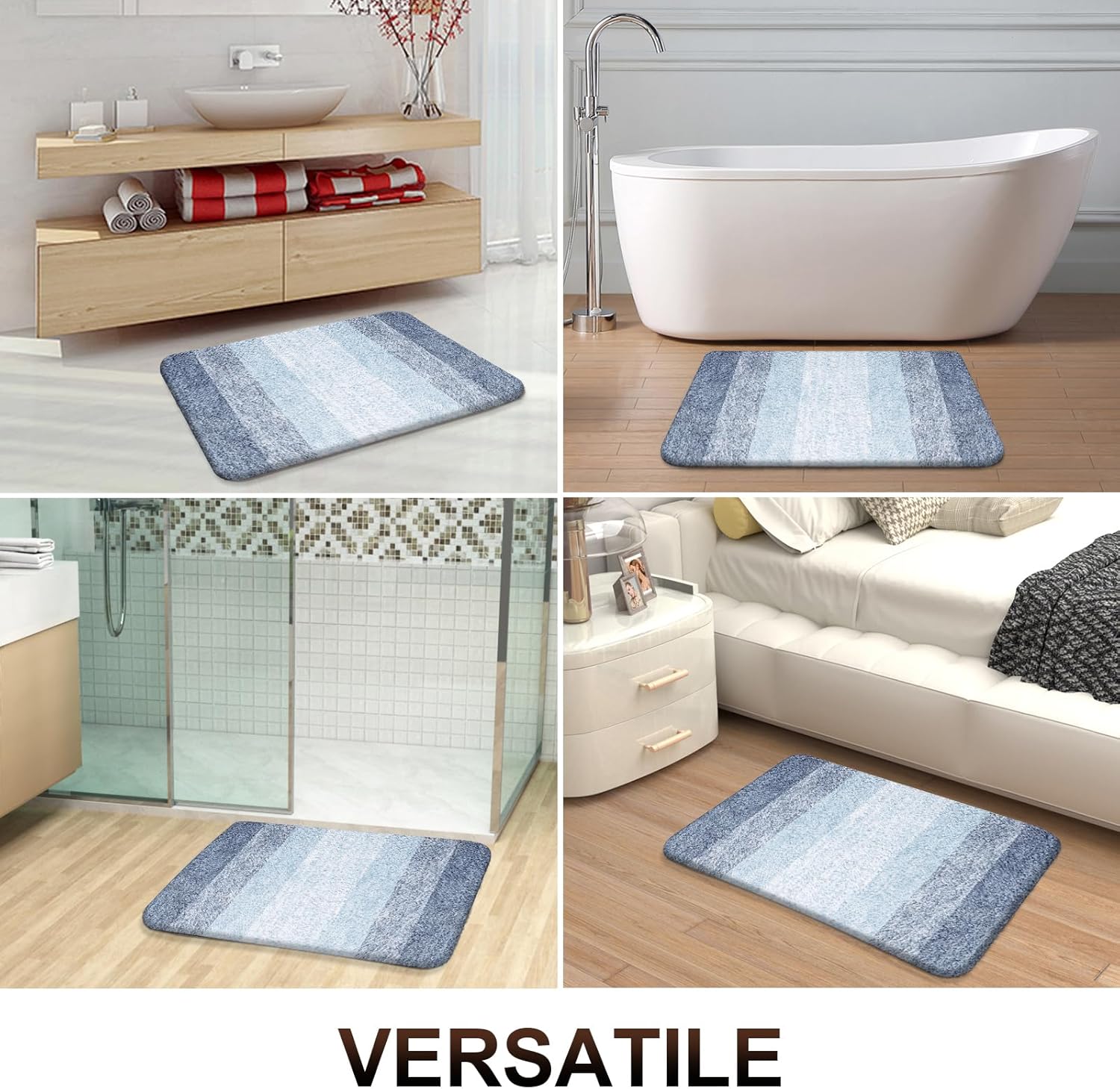 OLANLY Bathroom Runner Rug - Extra Soft, Absorbent Microfiber Mat | 59x20, Quick Dry, Washable, Blue