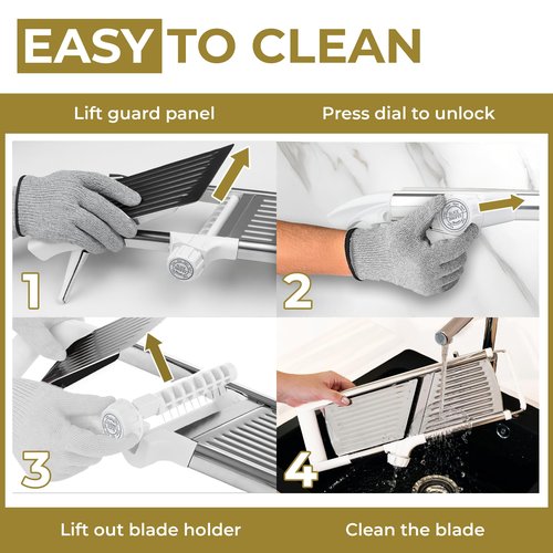Gramercy Adjustable Mandoline Food Slicer, Mandoline Slicer for Kitchen, Mandolin, Potato, Tomato, Carrot, Vegetable, Fruit and Onion Cutter - Stainless Steel - INCLUDING 1 Pair Cut-Resistant Gloves