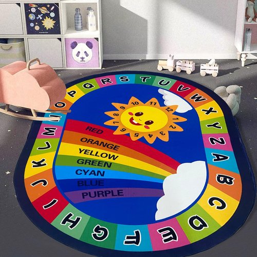 USTIDE Large Oval Educational Kids Rug 6x9,ABC Alphabet Colors Rainbow Fun Classroom Carpet Non-Slip Play Mat Washable Bedroom Playroom Rug Decor