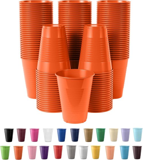 Exquisite Party Solids 12 Oz Orange Plastic Cups - 50 Pack Disposable Drinkware for Events & Everyday Use