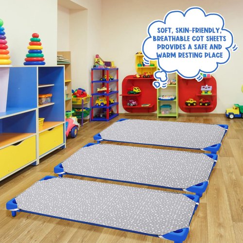 Peryiter 6 Pcs Cot Sheets for Daycare Standard Size 24" x 51" Toddler Nap Mat Sheets Star Pattern with Corner Elastic Loops Breathable Bed Fitted Cot Crib for Preschool Child Kid Boy Girls (Gray)