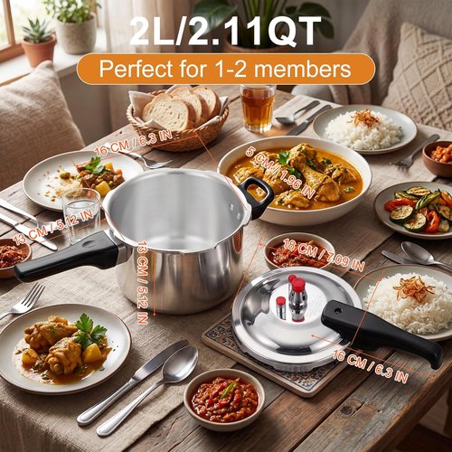 DOITOOL Aluminum Pressure Cooker - 2 Liters | Fast Cooking with Safety Valves & Even Heat Distribution