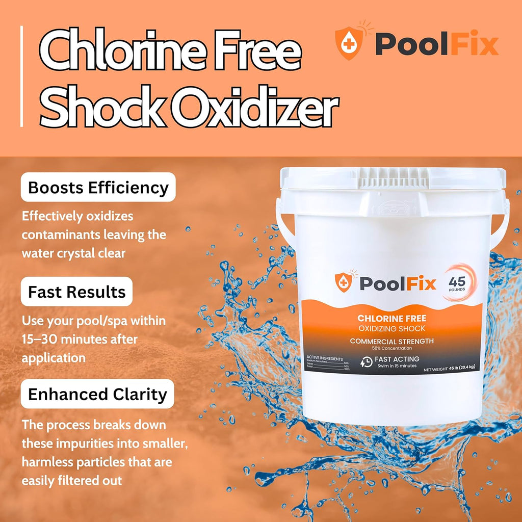 Non Chlorine Shock - Fast-Acting Pool & Hot Tub Oxidizing Water Clarifier - 45lb Bucket for Crystal Clear Results