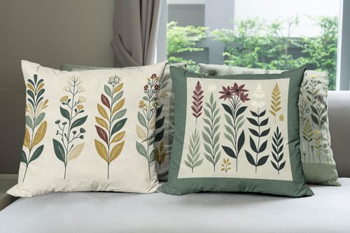 Ambesonne Botanical Throw Pillow Cushion Cover Set of 4, Pleasant Nature Romantic Calm Blossoms Leafy Branches Flourishing, Decorative Accent Double-Sided Printing, 16", Peacock Green Fawn Maroon