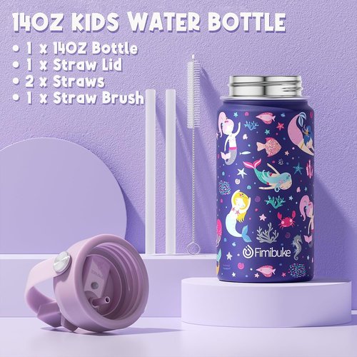 Fimibuke Kids Bento Lunch Box Set - 4 Compartments, Insulated Bag, Stainless Steel Bottle & Utensils | Perfect Birthday Gift for Ages 3-12