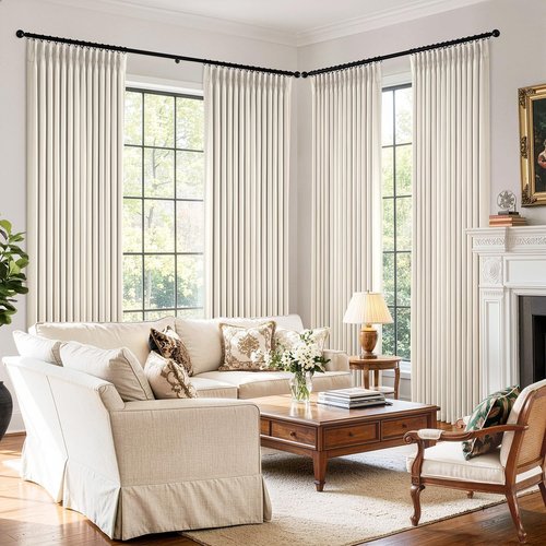 MIULEE 100% Blackout Curtains - Thick Linen, Memory Trained Pleat | 90 Inch Long, 4 Panel Set in Birch
