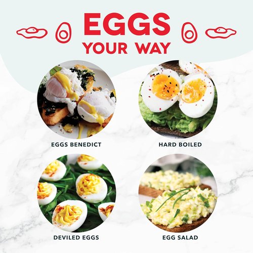 Dash Rapid Egg Cooker | Boil, Poach & Steam Up to 7 Eggs - Includes Measuring Guide & Recipes - Dishwasher Safe - Red