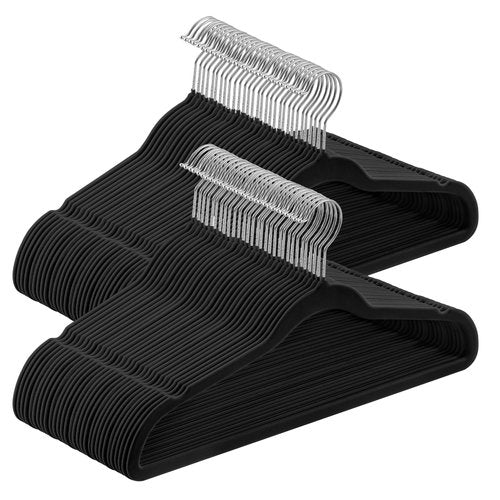 SONGMICS Velvet Hangers 60 Pack, Non-Slip Clothes Hangers with Silver-Colored Swivel Hooks, Slim Space-Saving for Closet, Heavy-Duty, Black UCRF036BZ02S
