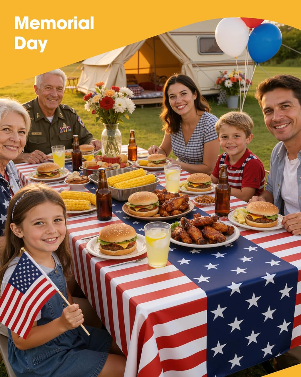 Niuara American Flag Tablecloths - 4 Pack Disposable 54" × 108" Rectangle Covers for Parties & Holidays