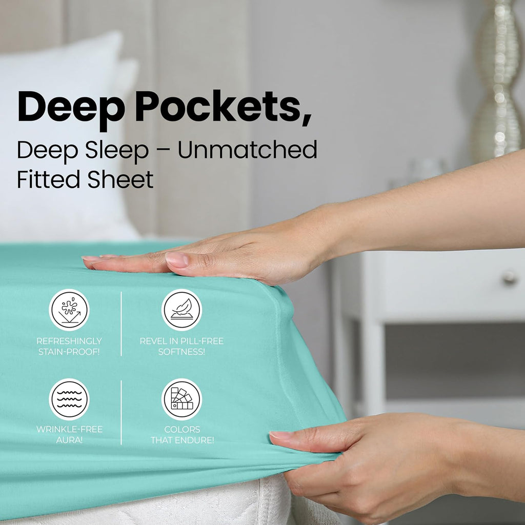 Utopia Bedding Full Fitted Sheet - Soft Microfiber - Deep Pocket - Spa Blue - Fade Resistant & Easy Care