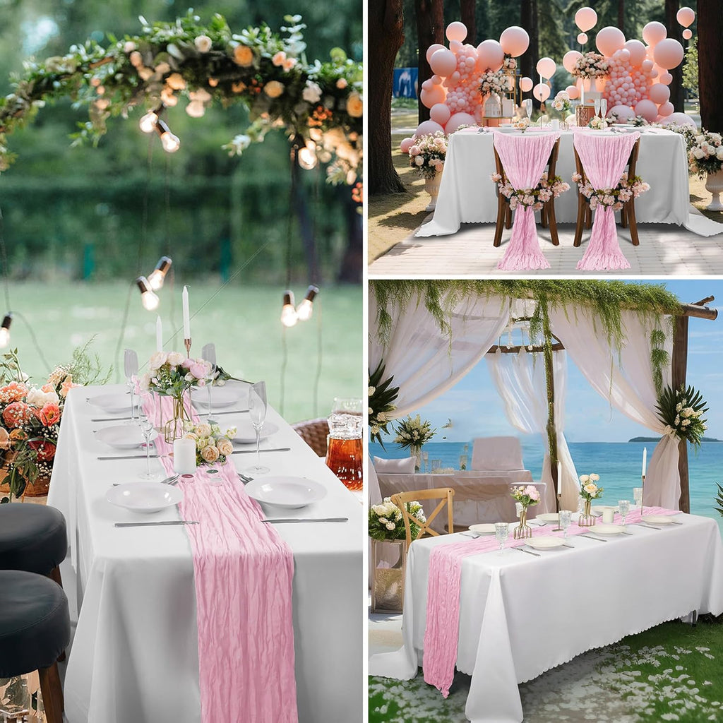 Skiennix 15-Pack Pink Cheesecloth Table Runners - 9FT Rustic Sheer Gauze for Weddings & Events | 17x108 Inch