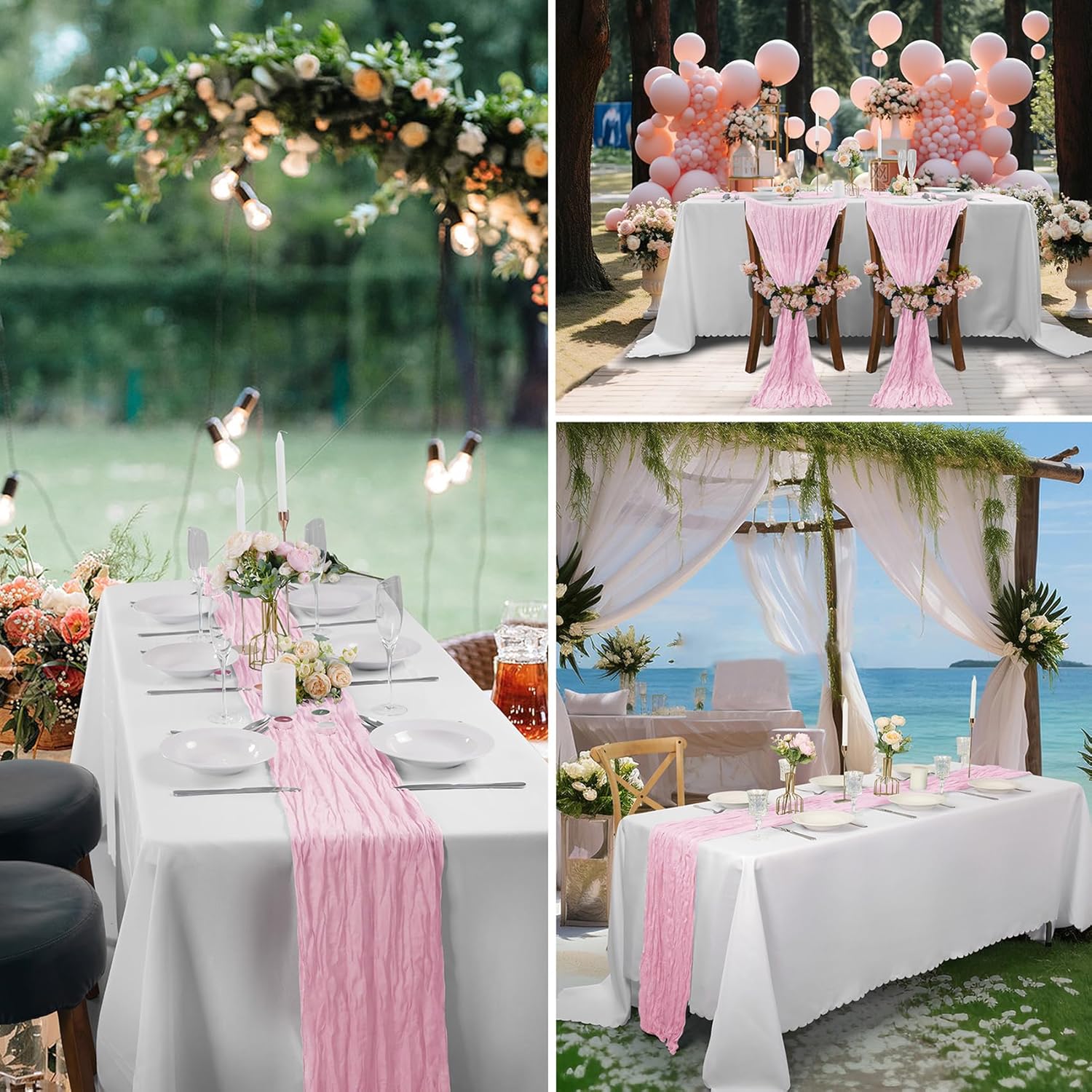 Skiennix 15-Pack Pink Cheesecloth Table Runners - 9FT Rustic Sheer Gauze for Weddings & Events | 17x108 Inch