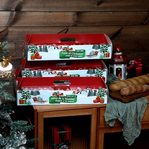 Cholemy 50 Pcs Christmas Ham Bread Boxes Containers 18" x 4.75" x 3" Paperboard Baking Bakery Box Bags for Homemade Bread Holiday Packaging Gift Giving with Handle (Non Window)