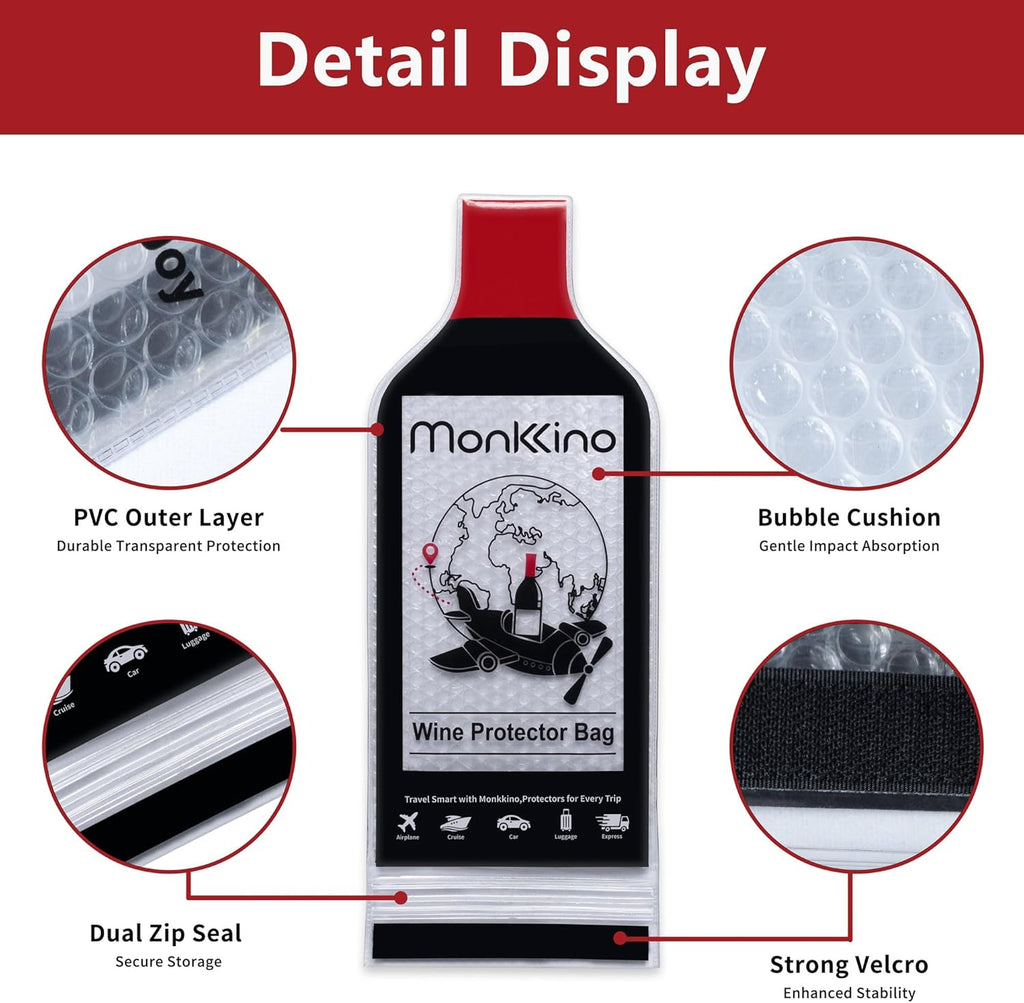 Wine Bags for Travel, 3 PACK Leakproof Wine Bottle Bags, (All-Around Protection) Reusable Wine Bottle Travel Protector Bags, Leak-proof Wine Sleeves for Suitcase, Airplane, Durable Bubble Wrap