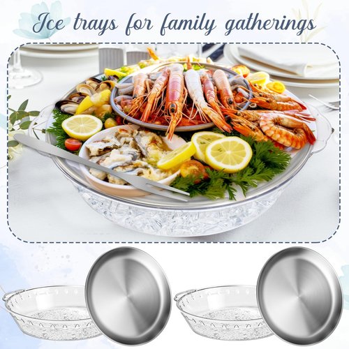 Baderke 6 Sets 11.8" Chilled Serving Tray for Parties Round Iced Platter with Ice Underneath Stainless Steel Clip Fruit Fork Shrimp Cocktail Serving Dish for Oysters Crawfish Fruits (Original)