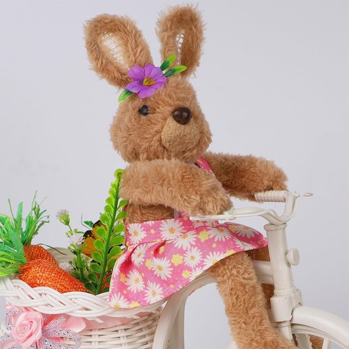 Juegoal Easter Tabletop Decorations - Set of 2 Cute Bunny Couple Figurines | 10" Rabbits on Bike