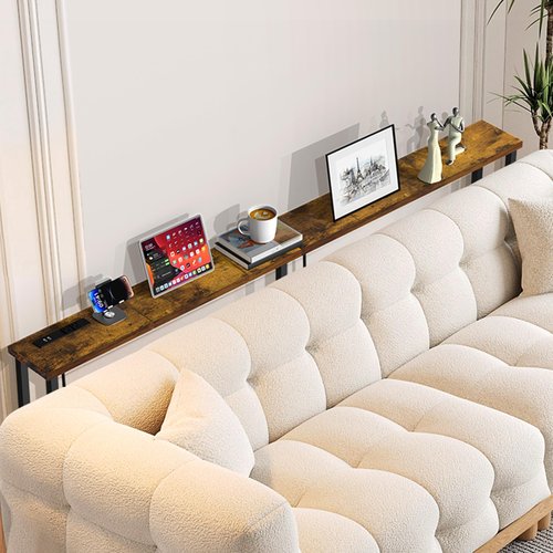 GRLEAF 78" Sofa Table with Built-in Power Strip (2 AC Outlets & 2 USB Ports) – 4.9ft Power Cord, Metal Frame, Easy Assembly, Long Couch Table Behind Sofa, Living Room and Home Office | Rustic Brown