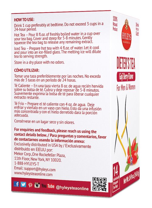 Hyleys Dieter's Tea with Goji Berry Flavor - 14 Tea Bags - Slimming Weight Loss Detox Cleanse Tea (24 Pack - 336 Tea Bags Total)