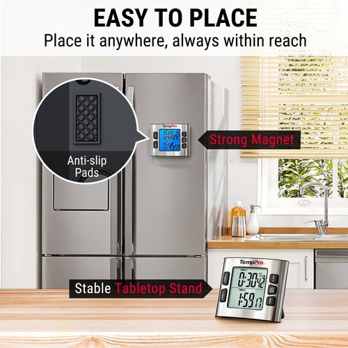 ThermoPro TempPro TM02 24H Digital Timer with Dual Kitchen Timers for Cooking, Magnetic Timer Clock with Adjustable Alarm Volume & LCD Backlit Display, Classroom Timer for Kids & Teachers(Previously