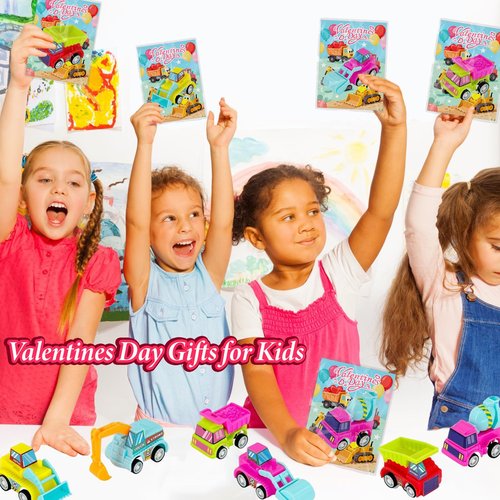 Easter Basket Stuffers for Kids School - 27PCS Valentine Gifts with Pull Back Cars Truck Vehicles Set for Boys Girls, Construction Toy for Class Party Favors, Potty Training Reward for Kid Classroom