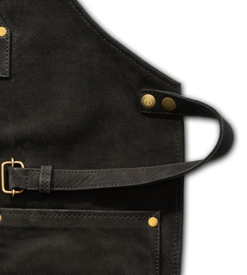 Angus Stoke Premium Leather Apron - Full Leather handcrafted Apron for BBQ, cooking, barber - adjustable black Chef apron Henry (black)