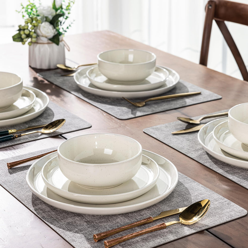 GBHOME 12-Piece Stoneware Dinnerware Set for 4 – Ribbed Ceramic Plates and Bowls, Scratch-Resistant, Microwave & Dishwasher Safe, Reactive Glaze
