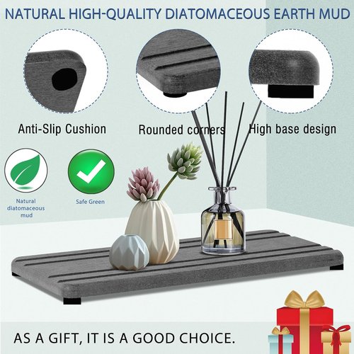 Diatomite Stone Sink Tray by DryingNeat - 3PCS Water Absorbing Coasters for Fast Drying | 8x4 & 4x4 Inch Sizes