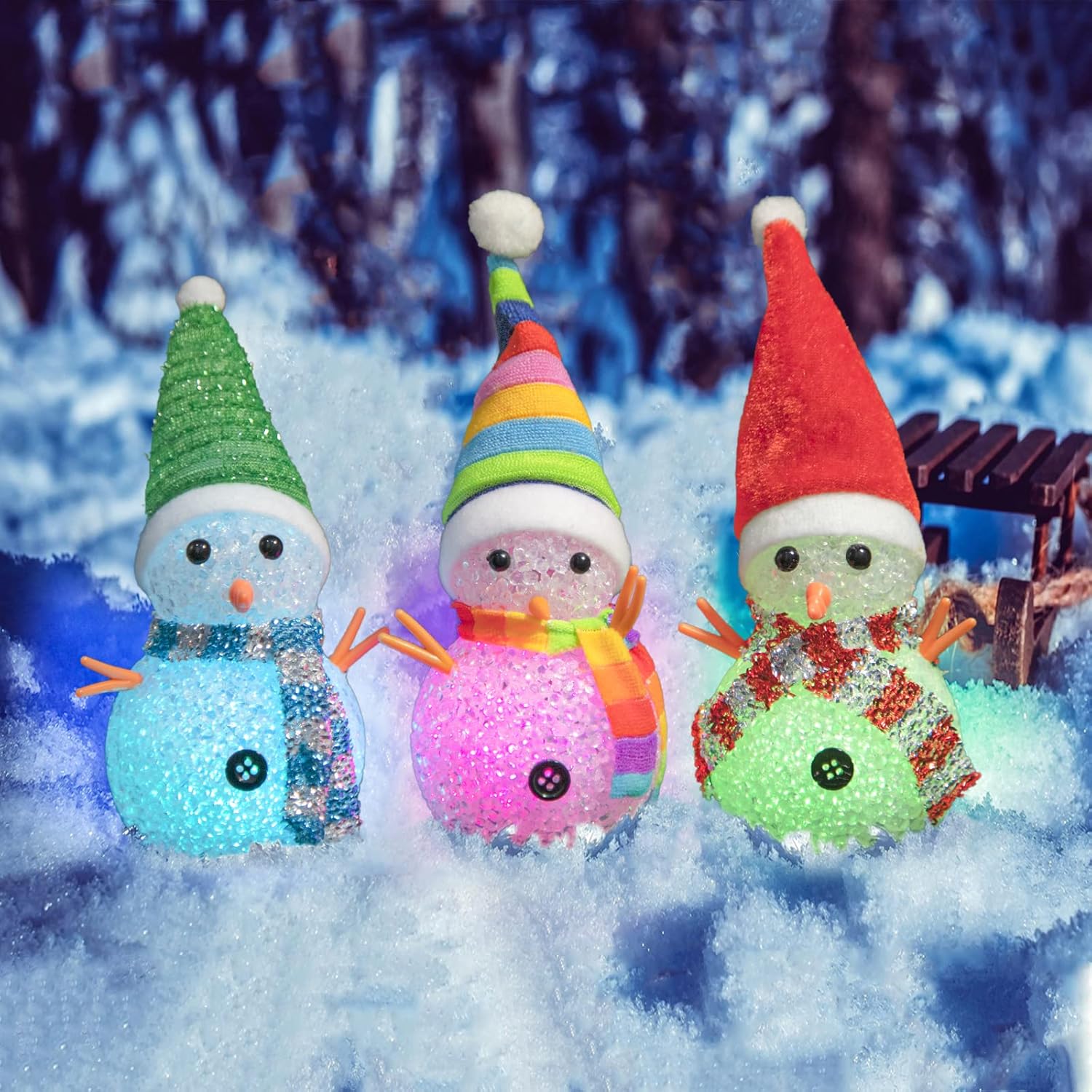 YAKii LED Snowmen Lamp | Color Changing Christmas Decorations | 7.3'' Desk Centerpiece Set of 3
