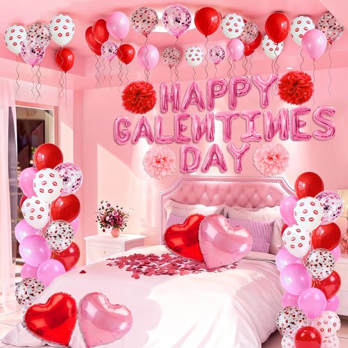 Galentines Day Decorations Set - Galentines Day Party Decorations with Oversized Photo Props, Galentines Balloons & Backdrop Paper Pom-poms for Galentines Party Decor, Girls Night, Valentine’s Day