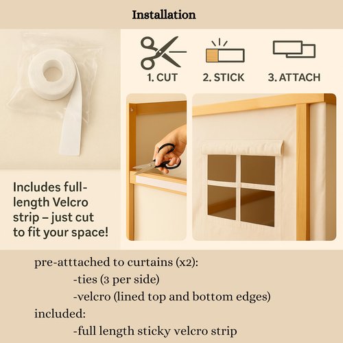 Wonder Nook Bunk Bed Curtains, Adjustable 2 Panels, Bottom Bunk Bed Privacy Set, Cotton Play Tent Curtain with Velcro & Tie Attachments – Multipurpose Kids Fort Play Space for Loft Beds, Tables