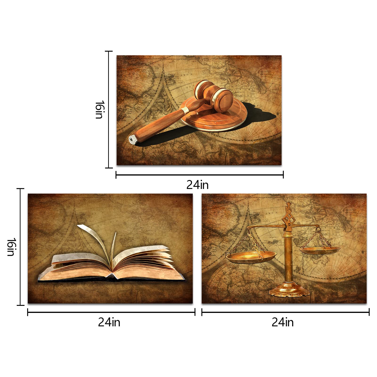 HOMEOART Scales of Justice Lawyer Office Decor Painting Judge Gifts Framed Canvas Prints Ready to Hang 16"x24"x3Pieces