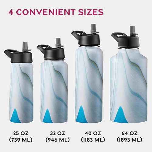 FineDine Stainless Steel Insulated Water Bottle - 25 Oz | Keeps Drinks Hot or Cold - Exquisite Blue Marble