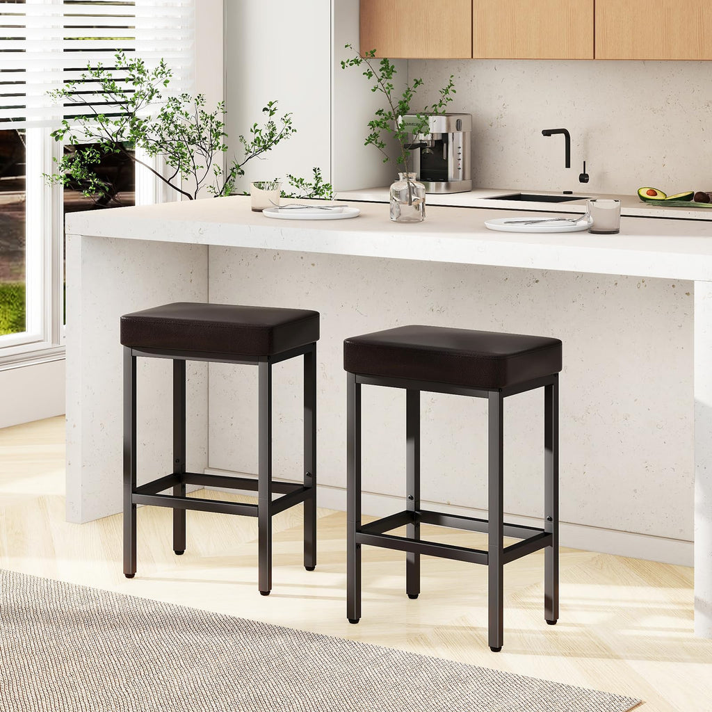 YMYNY 26 Inch Counter Height Bar Stools Set of 2, Dark Brown Modern Kitchen Barstools with Metal Leg, Bar Stool Chairs for Kitchen Island Counter Breakfast Bars Living Room Party, UHBS513K