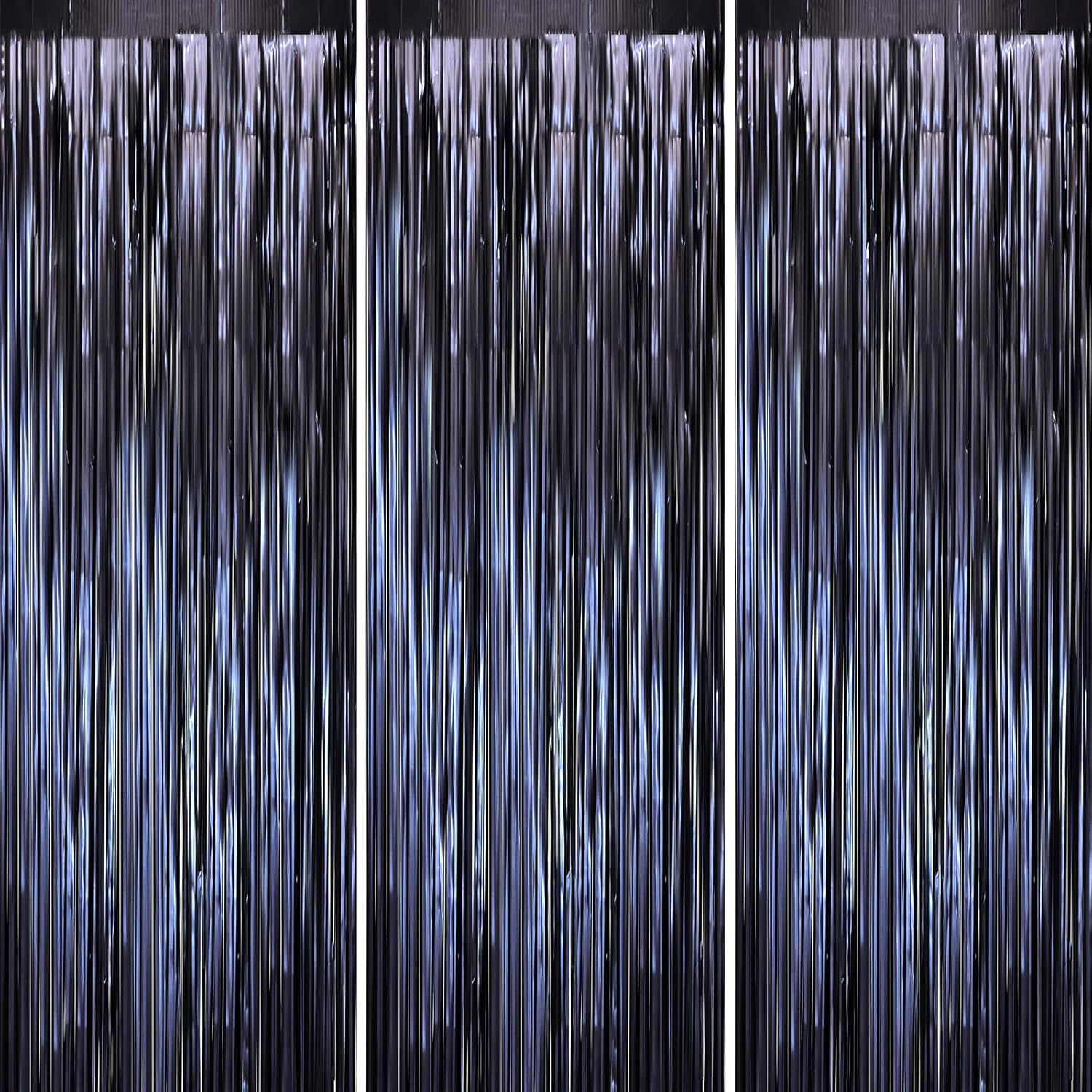 Voircoloria Matte Blue Foil Fringe Curtains - 3 Pack 3.3 x 8.2 ft Tinsel Streamers for Parties | Perfect for Graduation & Birthdays