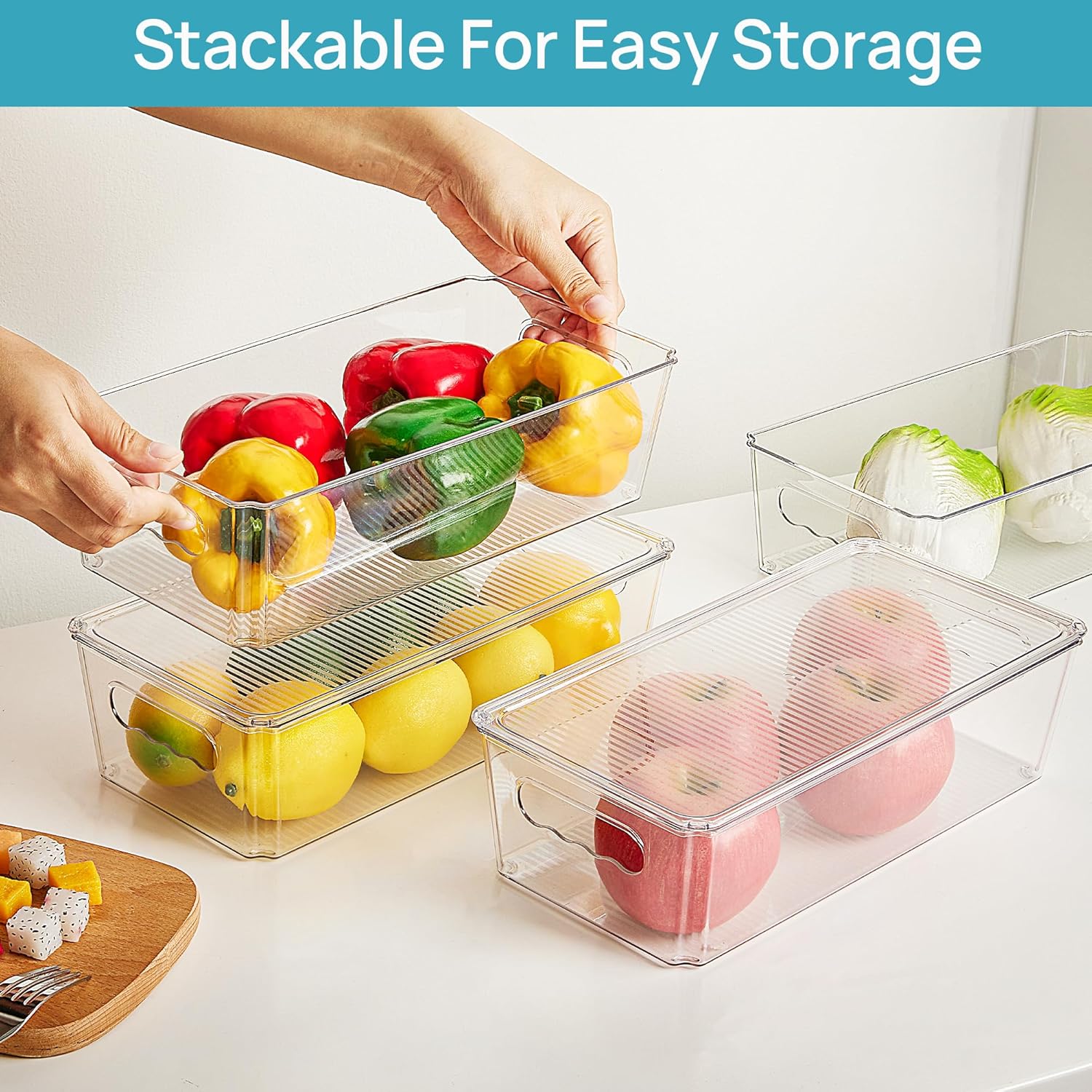 Vtopmart Clear Storage Bins - 12pcs Stackable Organizers with Lids for Kitchen & Pantry | Durable Plastic