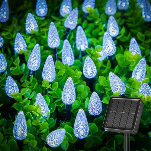 Brightown Solar C6 Strawberry String Lights - 39ft 100 LEDs White | Outdoor Christmas Decorations