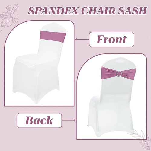MDS Premium Stretch Spandex Chair Sashes - Pack of 75 Dusty Pink Covers with Buckle Slider for Events