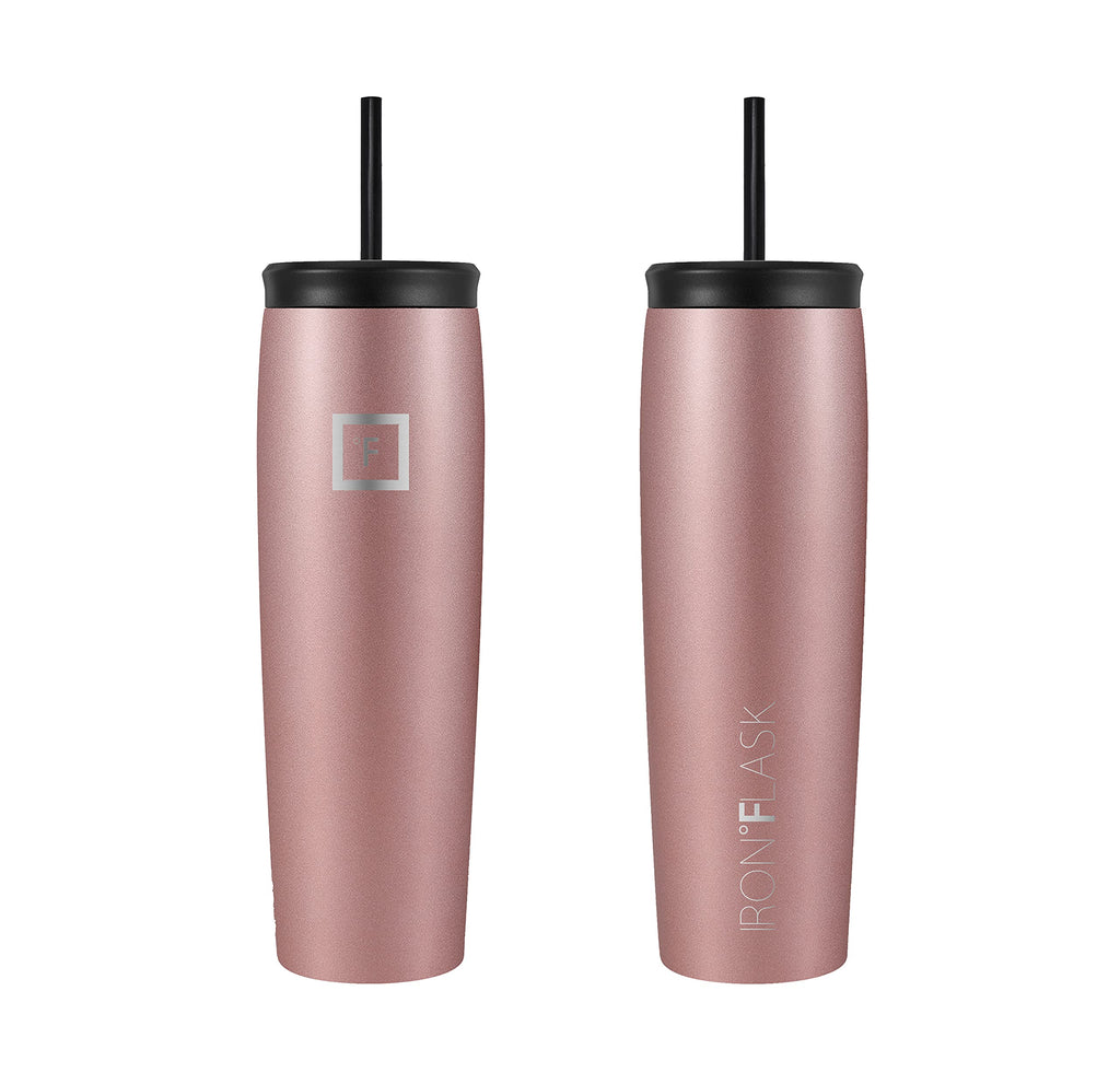 IRON °FLASK Nomad Tumbler - 2 Lids (Straw/Flip), Vacuum Insulated Stainless Steel Bottle, Double Walled, Drinking Cup, Coffee Travel Mug, Water - Rose Gold, 28 Oz