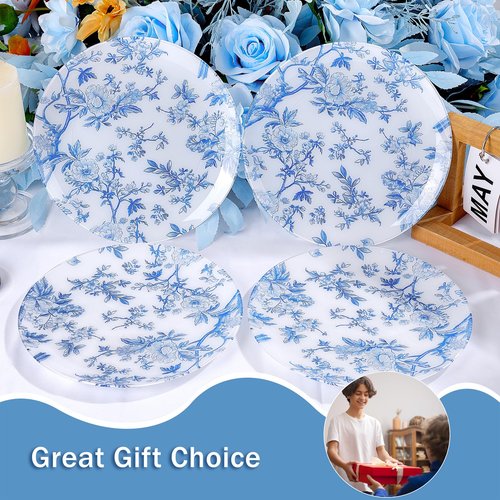 EI 60pcs Blue and White Floral Plastic Plates Fancy Blue Floral Disposable Heavy Duty,10.25inch Dinner Plate and 7.5inch Dessert Plate,Disposable Nice Plastic Plates for Party,Wedding(Value,Elegant )