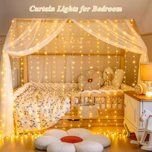 JMEXSUSS 200 LED Curtain Lights - Warm White Fairy Lights with Remote | 6.5ft x 6.5ft for Wedding Decor