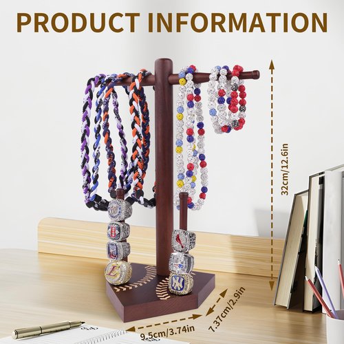 Loan Chiangmai Baseball and Softball Jewelry Organizer - Wooden Display Holder for Championship Rings & Drip Necklaces, All-in-One Sports Ring Holder, Perfect Display Gift for Athletes and Fans