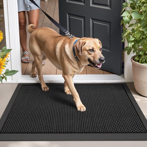 LUMI Front Door Mat for Outside Entrance 24"x36", Heavy-Duty Dirt-Trapping Doormat with Durable Non-Slip Rubber Backing, Stain & Fade-Resistant Entry Mats, Black