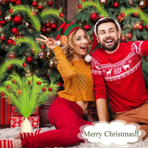 Yuxung 8 Pcs Christmas Tree Topper 17'' Lime Green Curly Tree Picks and Sprays with Red Ball Xmas Artificial Green Greenery Stems for Christmas Home Wreath Craft Vase Fillers Decoration Supplies