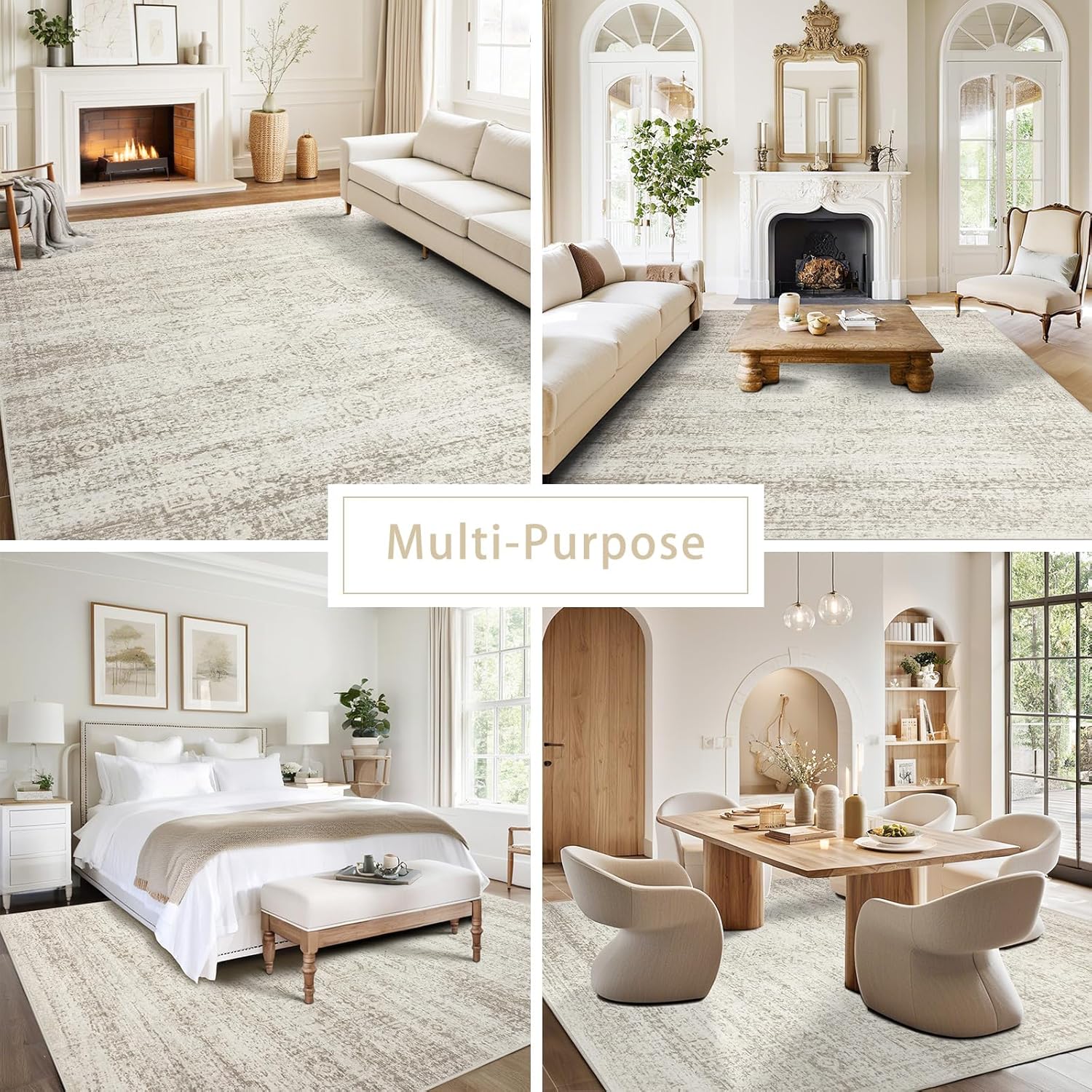 Srugn Washable Area Rugs - Ultra Soft Faux Wool 10x14 for Living Room & Bedroom | Non-Slip Vintage Design