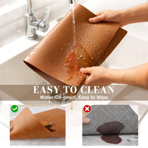 Roxifina Vinyl Placemats Set of 6 - Faux Leather Waterproof Washable PU Place Mats, Heat Resistant 12 x 17 Inch Easy Clean Wipeable Non-Slip Table Mats for Dining, Kitchen, Outdoor (Reddish Brown)