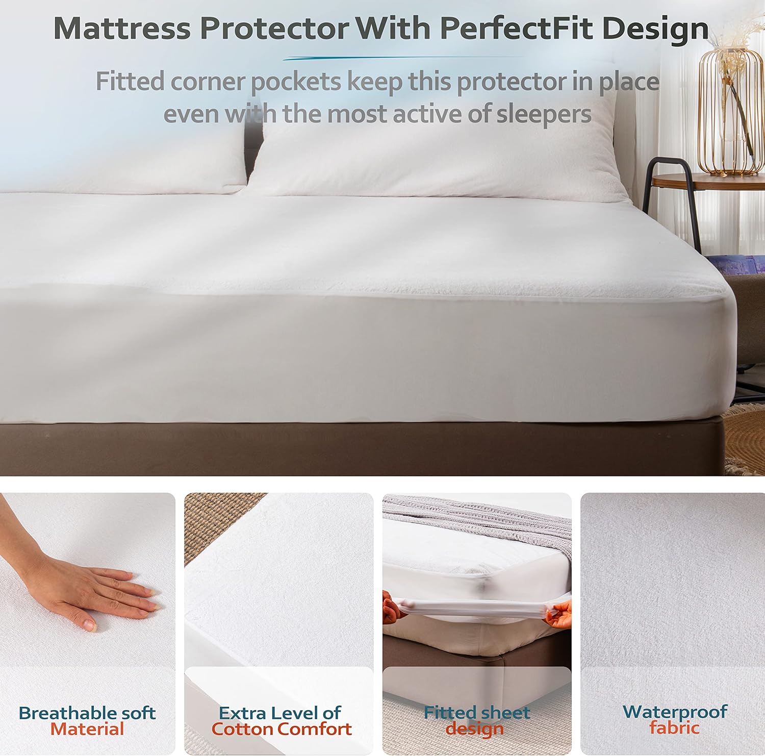 PlushDeluxe Twin Cotton Mattress Protector - Waterproof Fitted Sheet Design for Soft, Noiseless Sleep