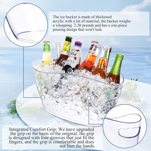 Ice Bucket-3 pcs Acrylic Beverage Tub,Champagne Bucket for Parties, Mimosa Bar Supplies for Beer, Sparkling, Wine, Cocktails
